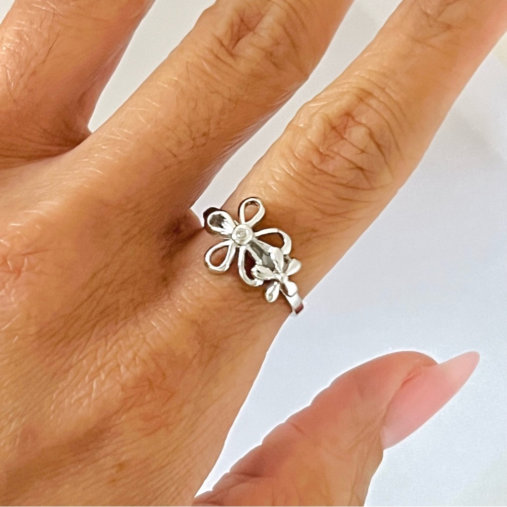 Sterling silver two flower ring with cz stone, silver 2 flower ring, flower ring
